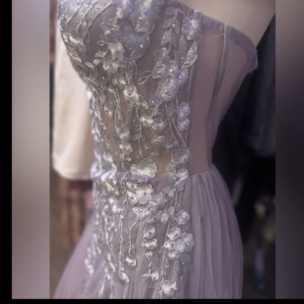 Blondie Nites dusky lavender Strapless  Embellished lace & Chiffon Gown Size 5